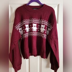 Arden B Burgundy Bear Pattern Sweater